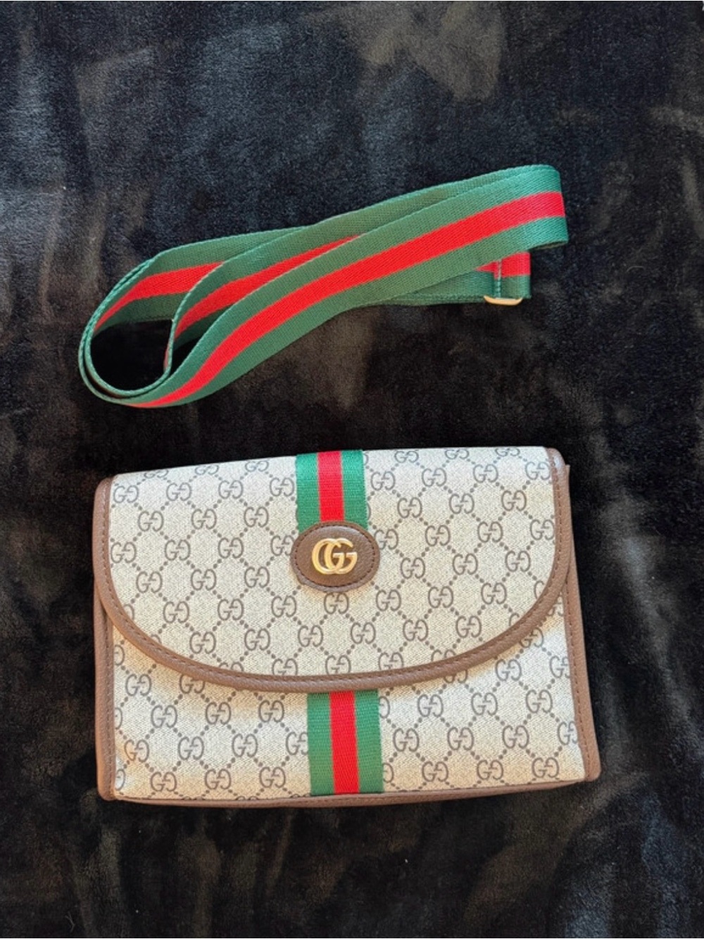 Beige Monogram Crossbody with Green-Red Stripe